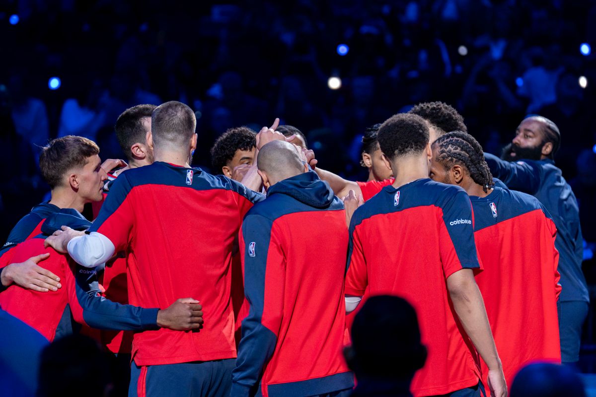 Los Angeles Clippers huddle before the opening tip-off during an NBA basketball game against the New Orleans Pelicans, Wednesday April 2nd, 2025 in Inglewood, California. Los Angeles Clippers huddle before the opening tip-off during an NBA basketball game against the New Orleans Pelicans, Wednesday April 2nd, 2025 in Inglewood, California.
