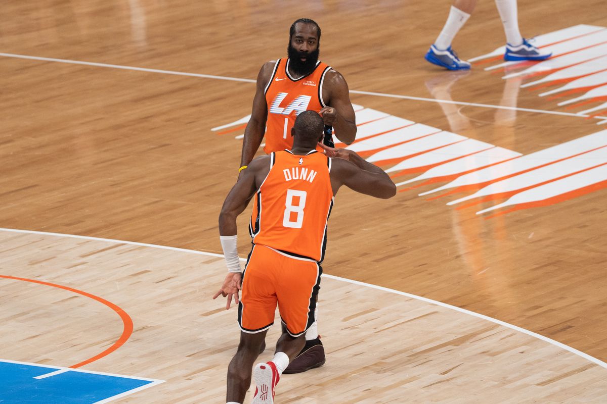 Los Angeles Clippers Guard James Harden (1) celebrates with his teammate after draining a three during an NBA basketball game against the Detroit Pistons, Sunday December 28th, 2025 in Inglewood, California. 