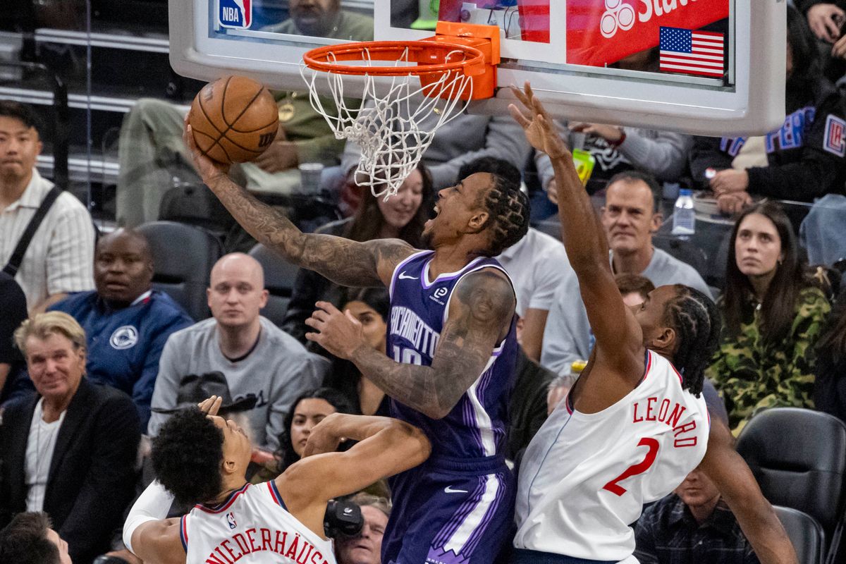DeMar DeRozan #10 of the Sacramento Kings lays the ball up during an NBA basketball game against the LA Clippers, Tuesday December 30, 2025 in Inglewood, Calif.