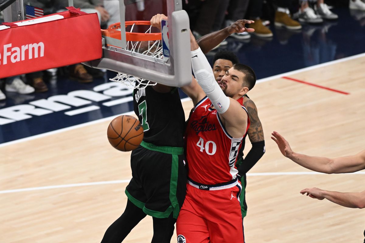 Los Angeles Clippers center Ivaka Zubac, #40 dunks the ball during an NBA basketball game against the Boston Celtics, Saturday January 3, 2026 at Intuit Dome in Inglewood, Calif.
