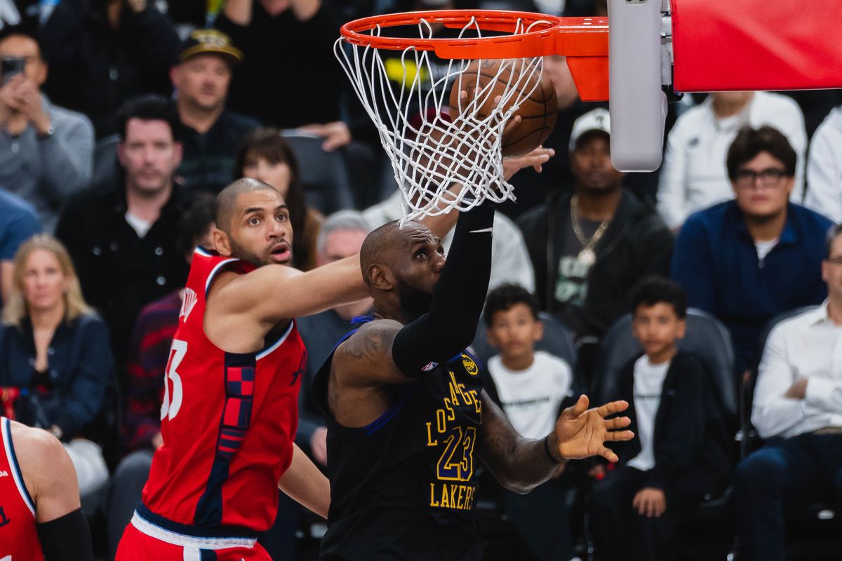 LA Lakers forward Lebron James (23), attacks the basket during an NBA basketball game against the Los Angeles Clippers, Thursday January 22nd, 2026 in Los Angeles California