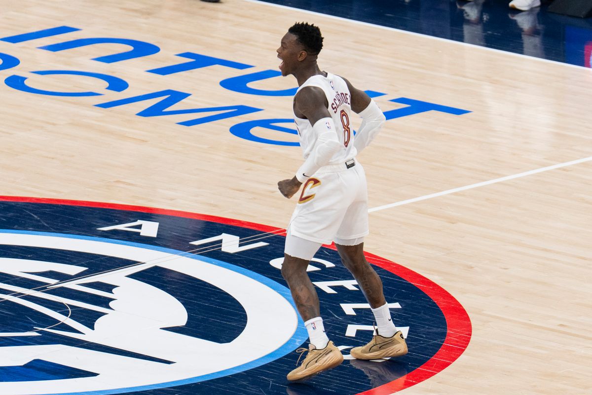 Cleveland Cavaliers guard Dennis Shroder (8) is hyped after his steal and assist during an NBA basketball game against the Los Angeles Clippers, Wednesday February 4th, 2026 in Los Angeles, California. 