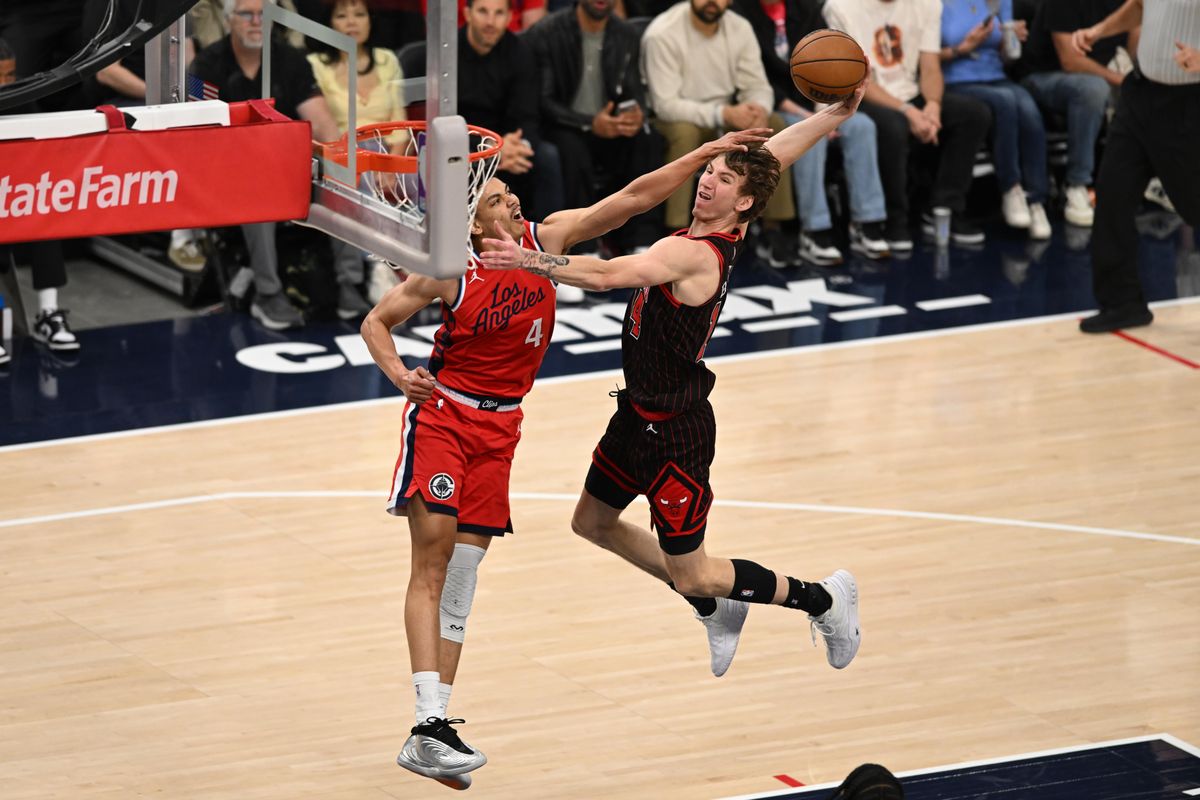 Chicago Bulls forward Matas Buzelis (14) jumps for a dunk during a game between the Los Angeles Clippers and the Chicago Bulls on Friday, March 13, 2026 at Intuit Dome in Inglewood Calif Chicago Bulls forward Matas Buzelis (14) jumps for a dunk during a game between the Los Angeles Clippers and the Chicago Bulls on Friday, March 13, 2026 at Intuit Dome in Inglewood Calif
