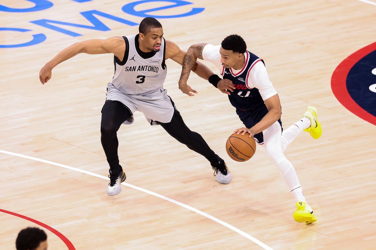 Jordan Miller #22 of the LA Clippers drives towards the basket against Keldon Johnson #3 of the San Antonio Spurs during an NBA basketball game, Monday March 16, 2026 in Inglewood, Calif. Jordan Miller #22 of the LA Clippers drives towards the basket against Keldon Johnson #3 of the San Antonio Spurs during an NBA basketball game, Monday March 16, 2026 in Inglewood, Calif.