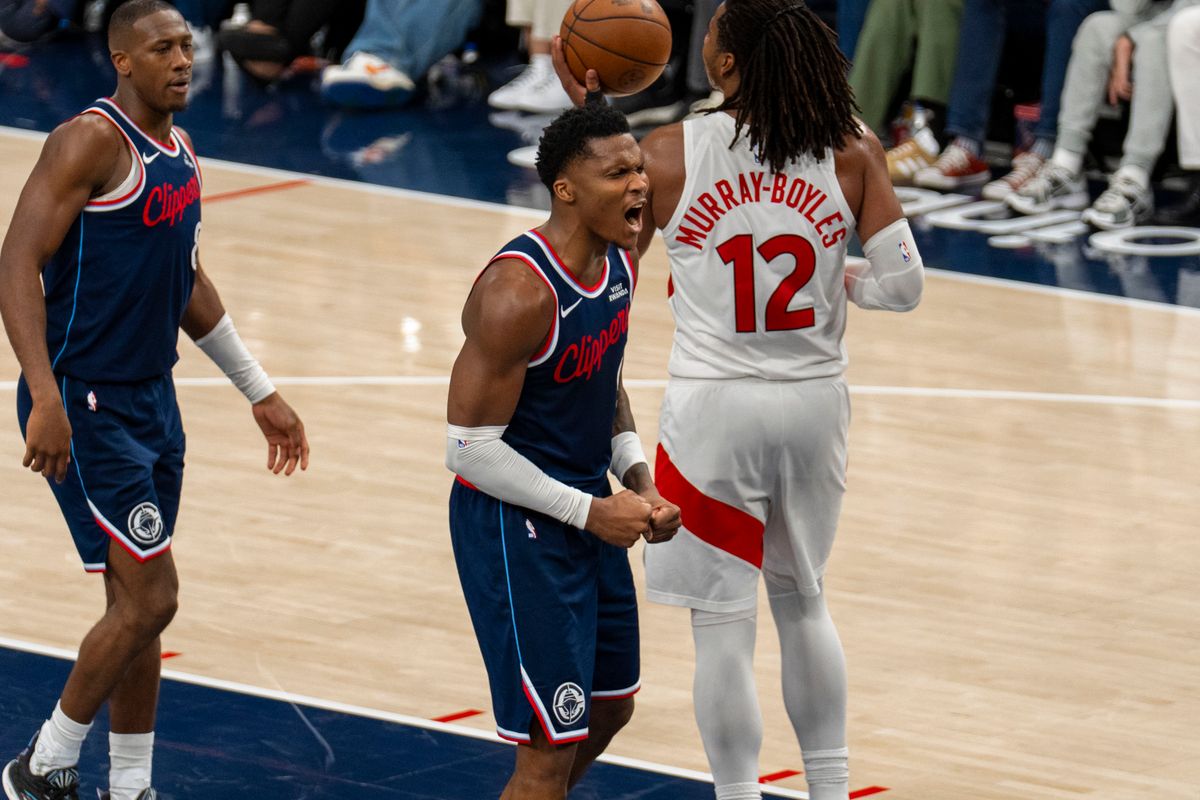 Los Angeles Clippers guard Bennedict Mathurin (9) celebrates his and-one during an NBA basketball game against the Toronto Raptors, Wednesday March 25th, 2026 in Los Angeles, California.