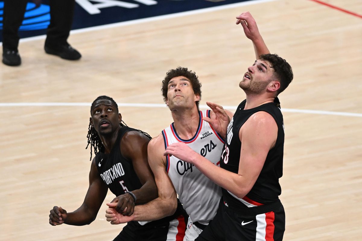 Los Angeles Clippers center Brook Lopez (11) battles for the rebound during a game between the Los Angeles Clippers and the Portland Trailblazers on Tuesday, March 31, 2026 at Intuit Dome in Inglewood Calif Los Angeles Clippers center Brook Lopez (11) battles for the rebound during a game between the Los Angeles Clippers and the Portland Trailblazers on Tuesday, March 31, 2026 at Intuit Dome in Inglewood Calif