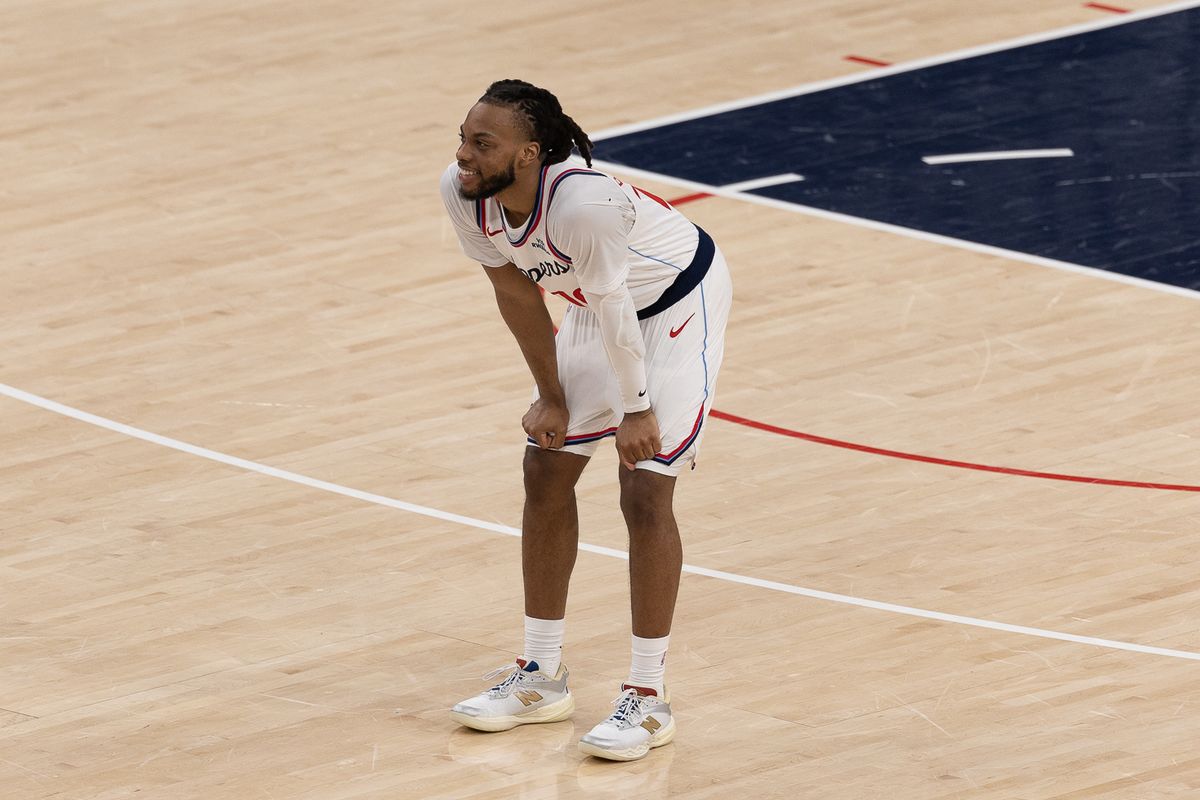 Los Angeles Clippers guard Darius Garland (10) celebrates during an NBA basketball game against the Dallas Mavericks, Tuesday April 7, 2026 in Inglewood, Calif. Los Angeles Clippers guard Darius Garland (10) celebrates during an NBA basketball game against the Dallas Mavericks, Tuesday April 7, 2026 in Inglewood, Calif.