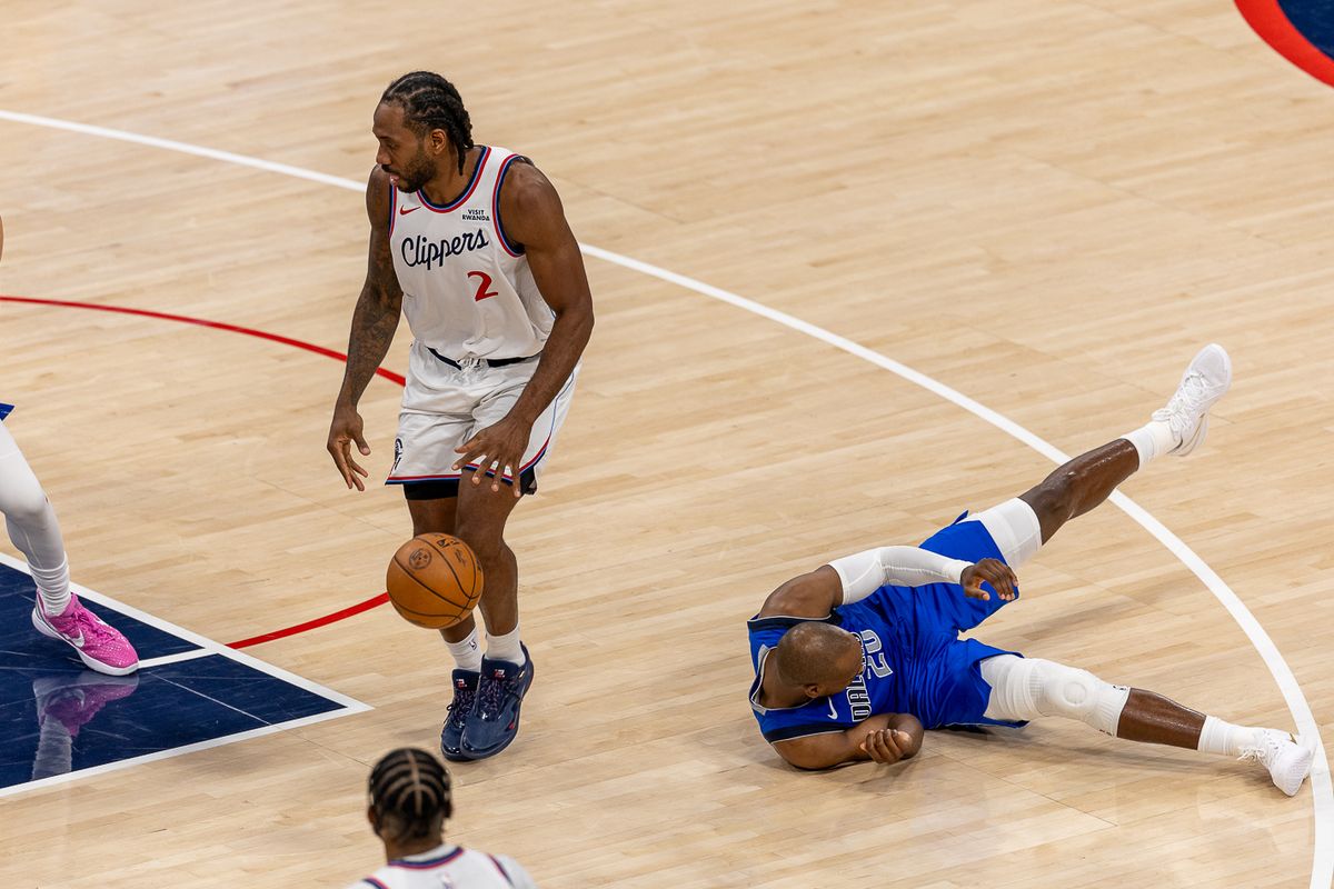 Los Angeles Clippers forward Kawhi Leonard (2) dribbles past a defender during an NBA basketball game against the Dallas Mavericks, Tuesday April 7, 2026 in Inglewood, Calif. Los Angeles Clippers forward Kawhi Leonard (2) dribbles past a defender during an NBA basketball game against the Dallas Mavericks, Tuesday April 7, 2026 in Inglewood, Calif.