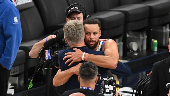 Golden State Warriors guard Steph Curry (30) hugs coach Steve Kerr after a game between the Los Angeles Clippers and Golden State Warriors on Wednesday, April 15, 2026 at Intuit Dome in Inglewood Calif Golden State Warriors guard Steph Curry (30) hugs coach Steve Kerr after a game between the Los Angeles Clippers and Golden State Warriors on Wednesday, April 15, 2026 at Intuit Dome in Inglewood Calif
