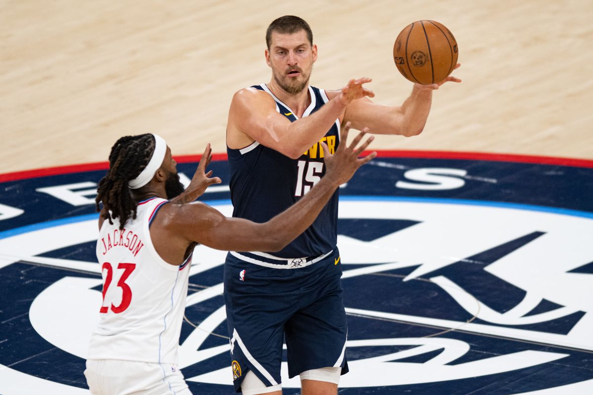 Denver Nuggets center Nikola Jokic (15) passes the ball during an NBA basketball game against the LA Clippers, Wednesday, October 14, 2026 in Inglewood. Denver Nuggets center Nikola Jokic (15) passes the ball during an NBA basketball game against the LA Clippers, Wednesday, October 14, 2026 in Inglewood.