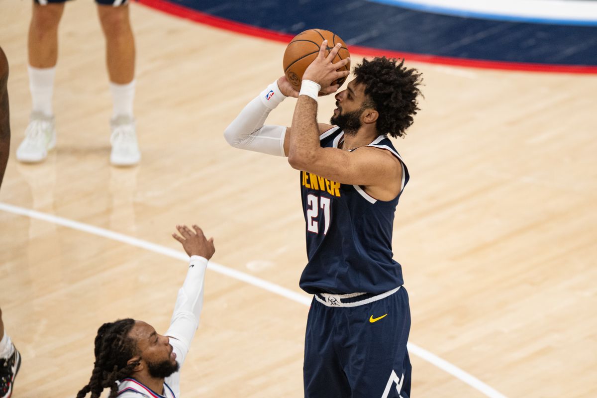 Denver Nuggets guard Jamal Murray (27) takes a jump shot during an NBA basketball game against the LA Clippers, Wednesday, October 14, 2026 in Inglewood. Denver Nuggets guard Jamal Murray (27) takes a jump shot during an NBA basketball game against the LA Clippers, Wednesday, October 14, 2026 in Inglewood.