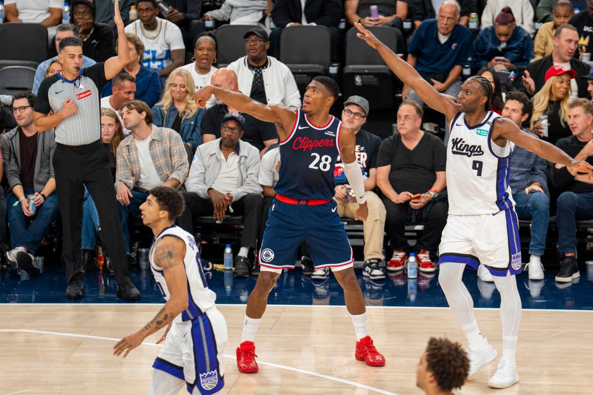 Los Angeles Clippers forward Rui Hachimura (28) makes a three pointer during an NBA basketball game against the Sacramento Kings, Wednesday October 21st, 2026 in Los Angeles, California.