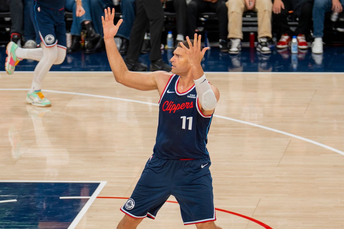 Los Angeles Clippers center Brook Lopez (11) disagrees with a “no-call” during an NBA basketball game against the Sacramento Kings, Wednesday October 21st, 2026 in Los Angeles, California.