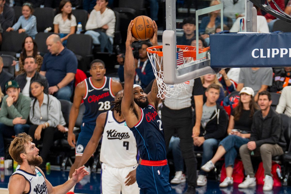 Los Angeles Clippers forward Isaiah Jackson (23) finishes with a dunk during an NBA basketball game against the Toronto Raptors, Wednesday March 25th, 2026 in Los Angeles, California.