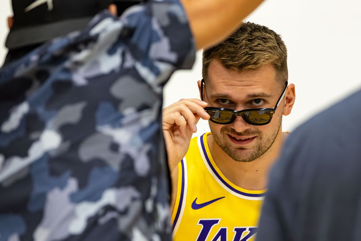 Luka Doncic #77 of the Los Angeles Lakers poses with sunglasses during Lakers Media Day at UCLA Health Training Center on September 29, 2025 in El Segundo, California. Luka Doncic #77 of the Los Angeles Lakers poses with sunglasses during Lakers Media Day at UCLA Health Training Center on September 29, 2025 in El Segundo, California.