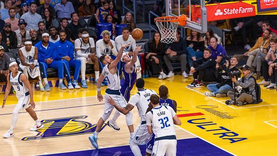 Los Angeles Lakers Guard Austin Reaves (15) during an NBA basketball game against the Dallas Mavericks, Friday November 28th, 2025 in Los Angeles, California.