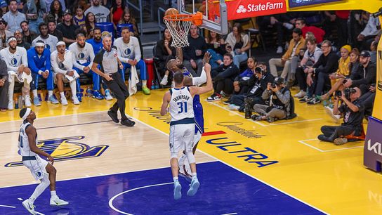 Los Angeles Lakers Forward Lebron James (23) makes a layup during an NBA basketball game against the Dallas Mavericks, Friday November 28th, 2025 in Los Angeles, California.