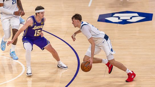 Dallas Mavericks Forward Flagg (32) during an NBA basketball game against the Los Angeles Lakers, Friday November 28th, 2025 in Los Angeles, California.