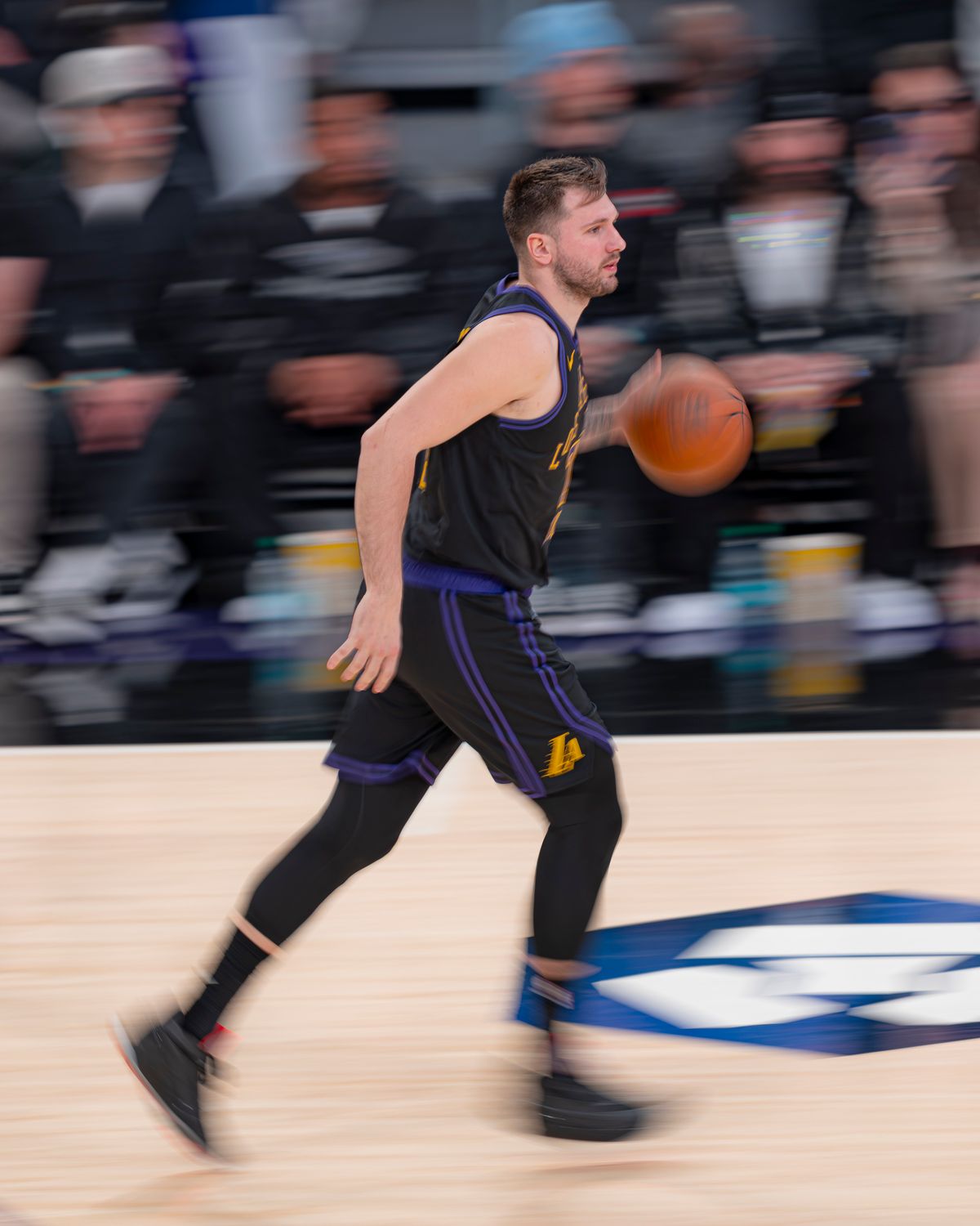 Los Angeles Lakers guard Luka Doncic (77) dribbling during an NBA basketball game against the Atlanta Hawks on January 13th, 2026 in Los Angeles, CA.