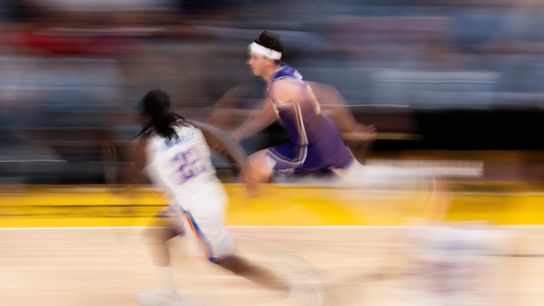 Austin Reaves #15 of the Los Angeles Lakers dribbles the ball up the court during an NBA basketball game against the Oklahoma City Thunder, Monday February 9, 2026 in Los Angeles, Calif. Austin Reaves #15 of the Los Angeles Lakers dribbles the ball up the court during an NBA basketball game against the Oklahoma City Thunder, Monday February 9, 2026 in Los Angeles, Calif.