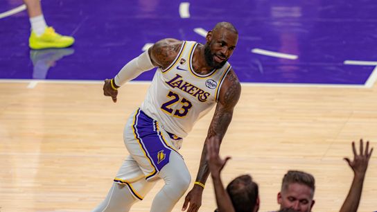 Los Angeles Lakers forward LeBron James (23) celebrating a 3 point basket during an NBA basketball game against the Sacramento Kings on March 1st, 2026 in Los Angeles, CA. Los Angeles Lakers forward LeBron James (23) celebrating a 3 point basket during an NBA basketball game against the Sacramento Kings on March 1st, 2026 in Los Angeles, CA.