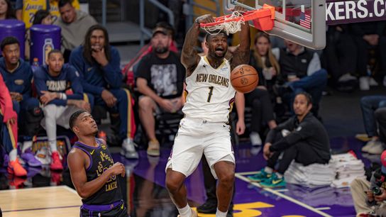 New Orleans Pelicans forward Zion Williamson (1) dunking the basketball during an NBA basketball game against the Los Angeles Lakers on March 3rd, 2026 in Los Angeles, CA. New Orleans Pelicans forward Zion Williamson (1) dunking the basketball during an NBA basketball game against the Los Angeles Lakers on March 3rd, 2026 in Los Angeles, CA.