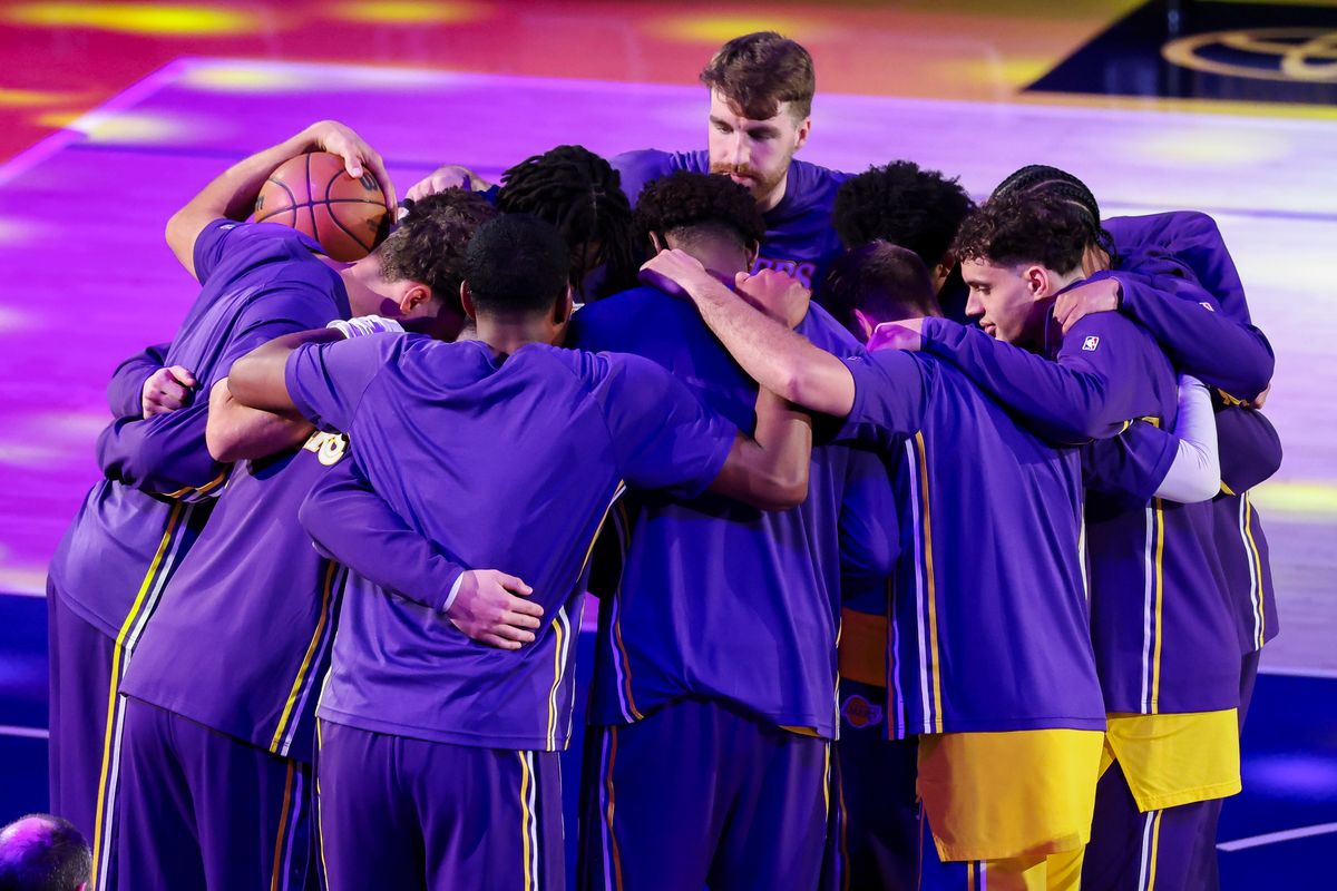 The Los Angeles Lakers huddle before an NBA basketball game against the Oklahoma City Thunder, Tuesday April 7, 2026 in Los Angeles, Calif. The Los Angeles Lakers huddle before an NBA basketball game against the Oklahoma City Thunder, Tuesday April 7, 2026 in Los Angeles, Calif.