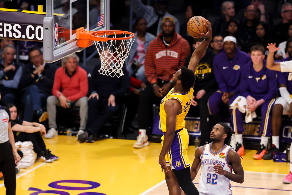 Bronny James #9 of the Los Angeles Lakers dunks the ball during an NBA basketball game against the Oklahoma City Thunder, Tuesday April 7, 2026 in Los Angeles, Calif. Bronny James #9 of the Los Angeles Lakers dunks the ball during an NBA basketball game against the Oklahoma City Thunder, Tuesday April 7, 2026 in Los Angeles, Calif.