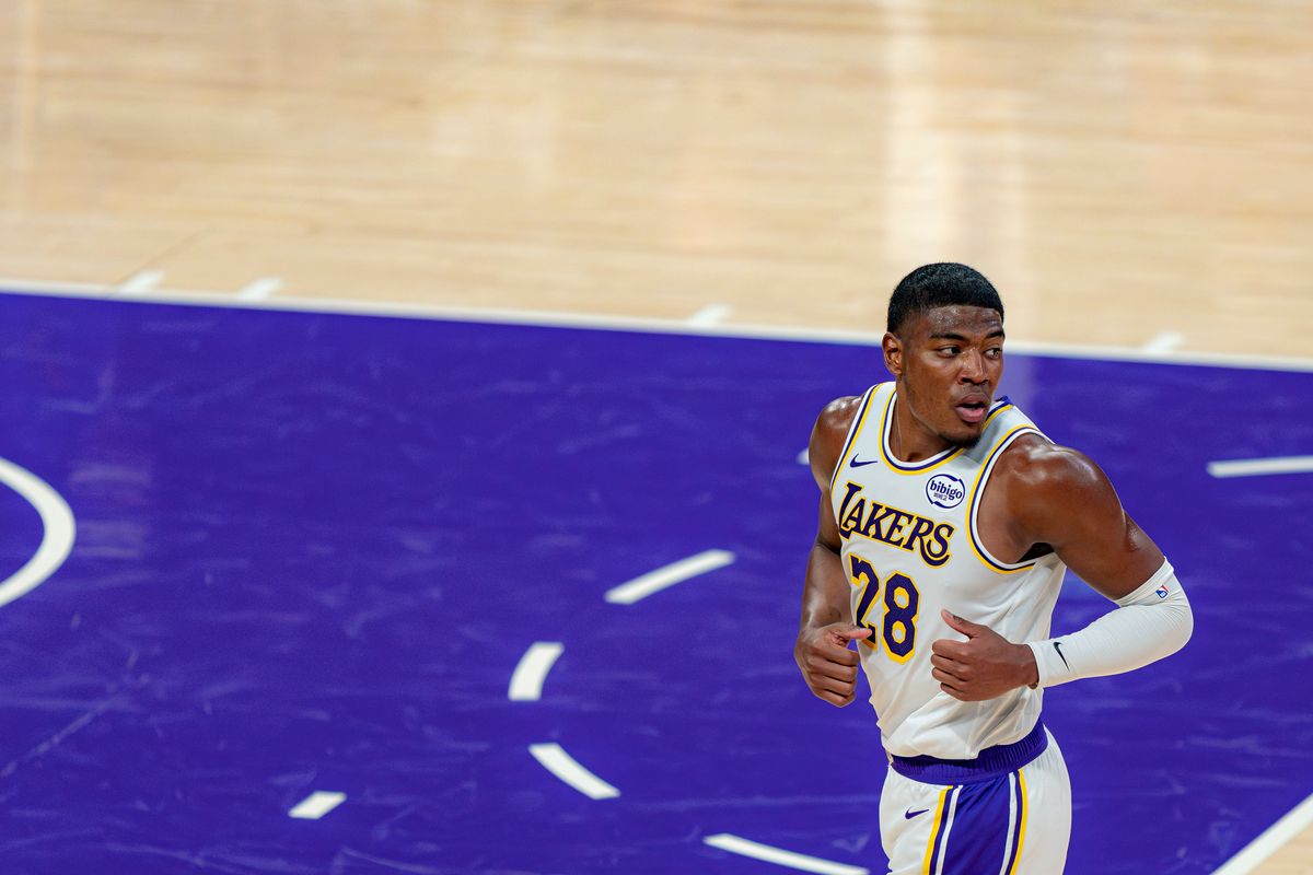 Los Angeles Lakers forward Rui Hachimura (28) returning to defense during an NBA basketball game against the Utah Jazz on April 12th, 2026 in Los Angeles, CA.