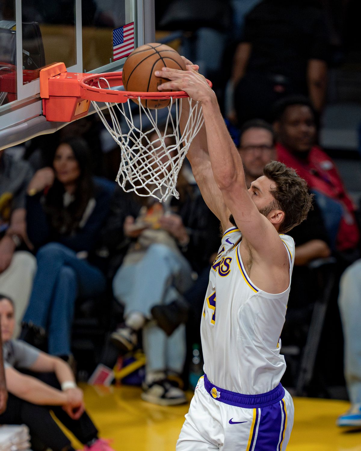 Los Angeles Lakers forward Maxi Kleber (14) dunking during an NBA basketball game against the Utah Jazz on April 12th, 2026 in Los Angeles, CA.