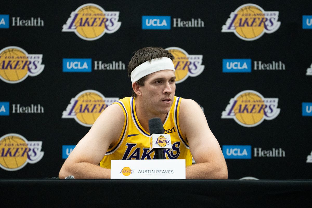 Los Angeles Lakers guard Austin Reaves (15) answers questions during Media Day at the UCLA Health Training Center, Monday, Sept. 28, 2026, in El Segundo, California. Los Angeles Lakers guard Austin Reaves (15) answers questions during Media Day at the UCLA Health Training Center, Monday, Sept. 28, 2026, in El Segundo, California.