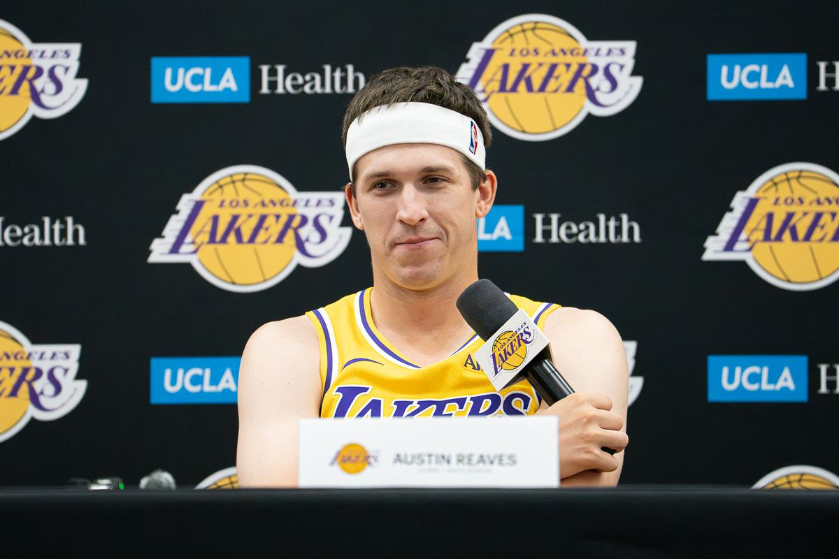 Los Angeles Lakers guard Austin Reaves (15) answers questions during Media Day at the UCLA Health Training Center, Monday, Sept. 28, 2026, in El Segundo, California. Los Angeles Lakers guard Austin Reaves (15) answers questions during Media Day at the UCLA Health Training Center, Monday, Sept. 28, 2026, in El Segundo, California.