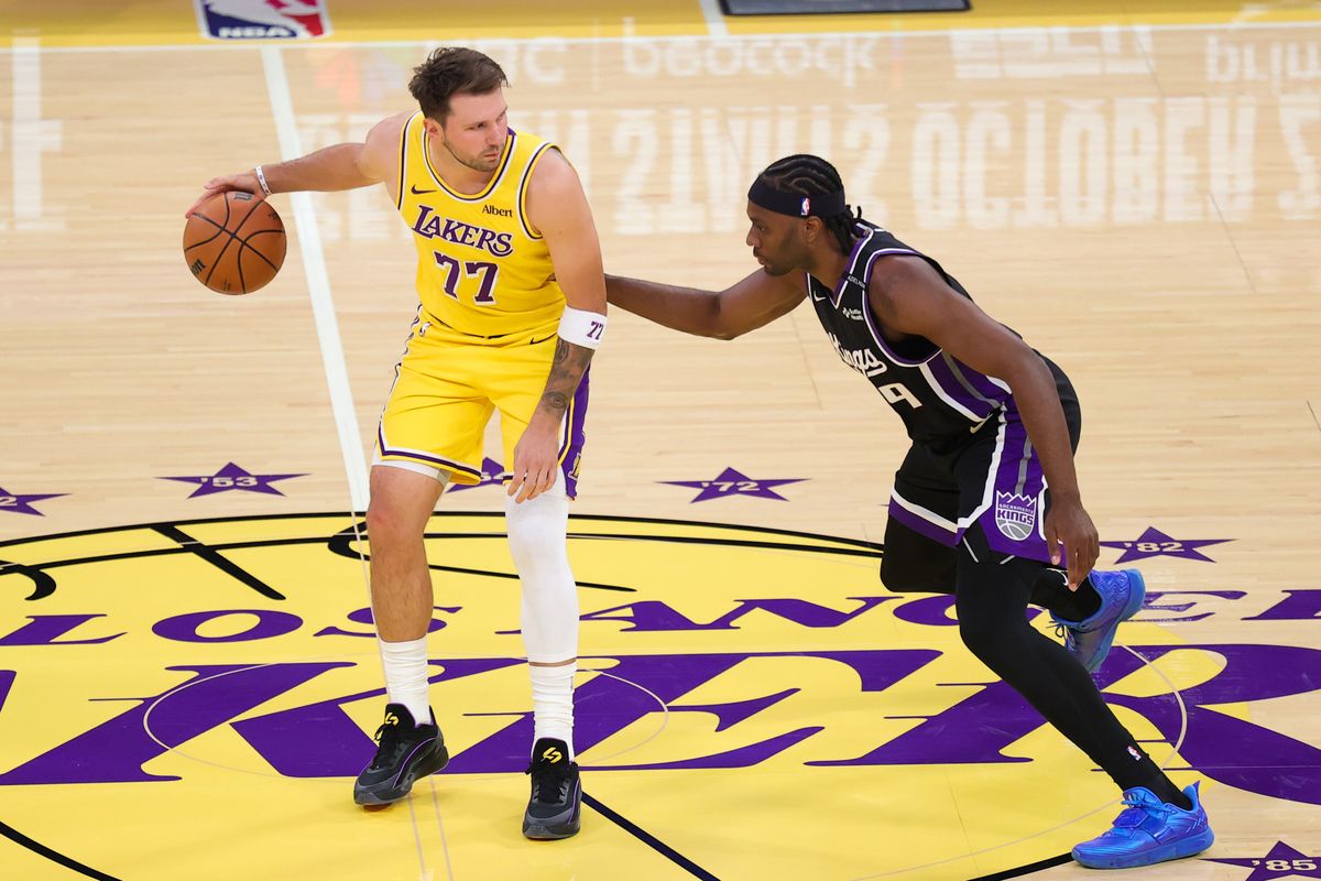 Los Angeles Lakers PG Luka Doncic (77) dribbles the ball during an NBA basketball game against the Sacramento Kings, Thursday October 8, 2026 in Los Angeles, Calif. Los Angeles Lakers PG Luka Doncic (77) dribbles the ball during an NBA basketball game against the Sacramento Kings, Thursday October 8, 2026 in Los Angeles, Calif.