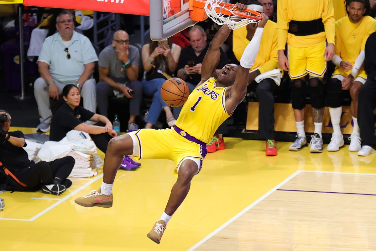 Los Angeles Lakers F Adou Thiero (1) dunks the ball during an NBA basketball game against the Sacramento Kings, Thursday October 8, 2026 in Los Angeles, Calif. Los Angeles Lakers F Adou Thiero (1) dunks the ball during an NBA basketball game against the Sacramento Kings, Thursday October 8, 2026 in Los Angeles, Calif.