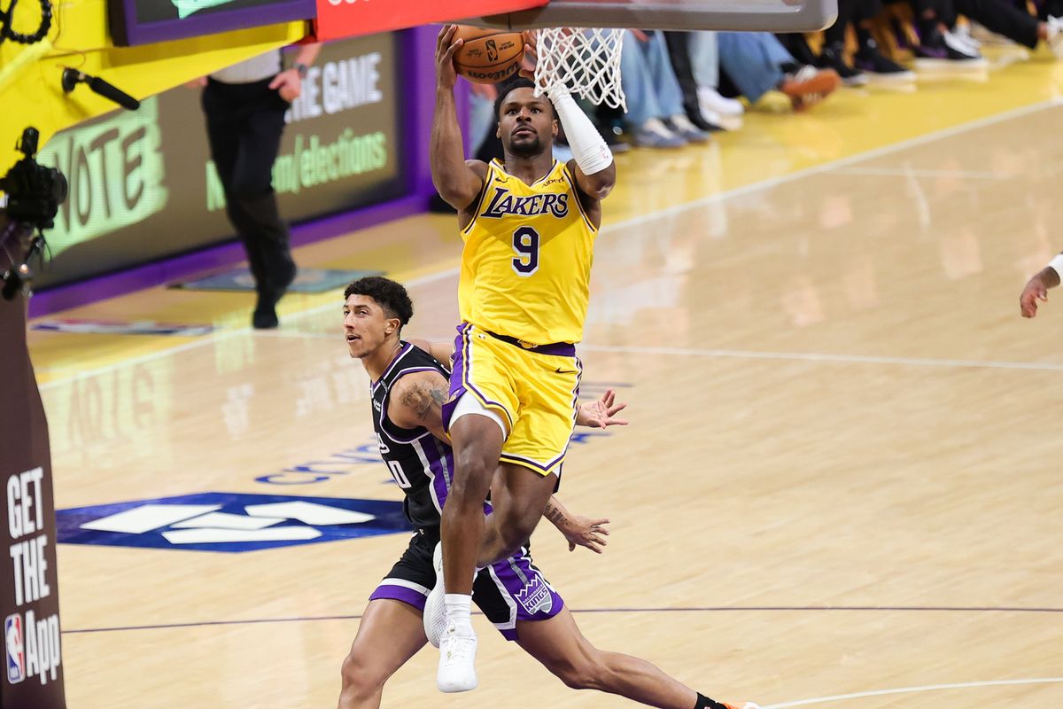 Los Angeles Lakers G Bronny James (9) attempts a dunk during an NBA basketball game against the Sacramento Kings, Thursday October 8, 2026 in Los Angeles, Calif. Los Angeles Lakers G Bronny James (9) attempts a dunk during an NBA basketball game against the Sacramento Kings, Thursday October 8, 2026 in Los Angeles, Calif.