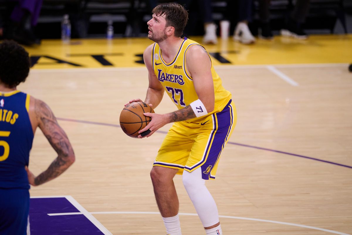The Los Angeles Lakers guard Luka Doncic (77) shoots the ball during an NBA basketball game against The Golden State Warriors on October 21st, 2026 at crypto Arena in Los Angeles, California The Los Angeles Lakers guard Luka Doncic (77) shoots the ball during an NBA basketball game against The Golden State Warriors on October 21st, 2026 at crypto Arena in Los Angeles, California
