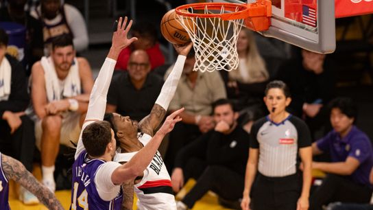 Portland Trailblazers guard Ja Morant (1) lays the ball in during an NBA basketball game against Los Angeles Lakers, Tuesday, October 27, 2026 in Los Angeles. Portland Trailblazers guard Ja Morant (1) lays the ball in during an NBA basketball game against Los Angeles Lakers, Tuesday, October 27, 2026 in Los Angeles.