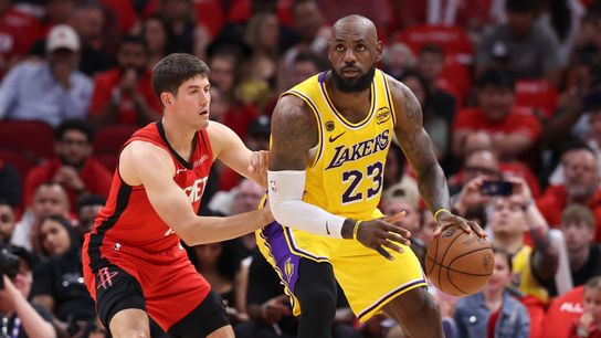 Lakers rally late to beat Rockets in OT, take 3-0 series lead taken at Toyota Center (Los Angeles Lakers). Photo by Troy Taormina-Imagn Images