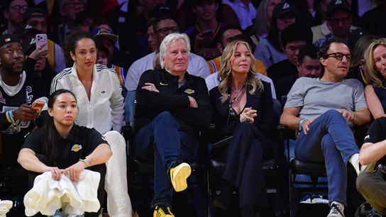 Los Angeles Lakers majority owner Mark Walter and team executive Jeannie Buss in attendance at Crypto.com Arena. Los Angeles Lakers majority owner Mark Walter and team executive Jeannie Buss in attendance at Crypto.com Arena.