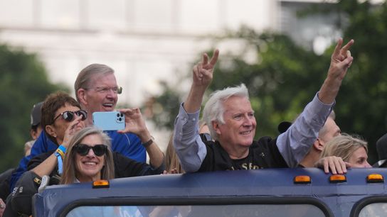 Los Angeles Dodgers owner Mark Walter waves to fans during the World Series championship parade and celebration. Los Angeles Dodgers owner Mark Walter waves to fans during the World Series championship parade and celebration.