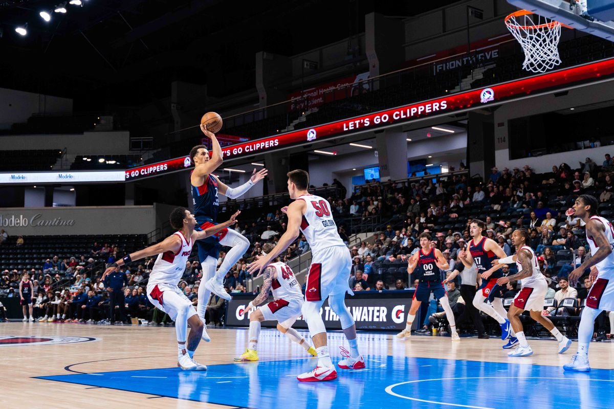 San Diego Clippers forward Patrick Baldwin (23) attempts a shot during a NBA G League Basketball game between Sioux Falls and San Diego, Sunday December 28, 2025 at Frontwave Arena in Oceanside, Calif.