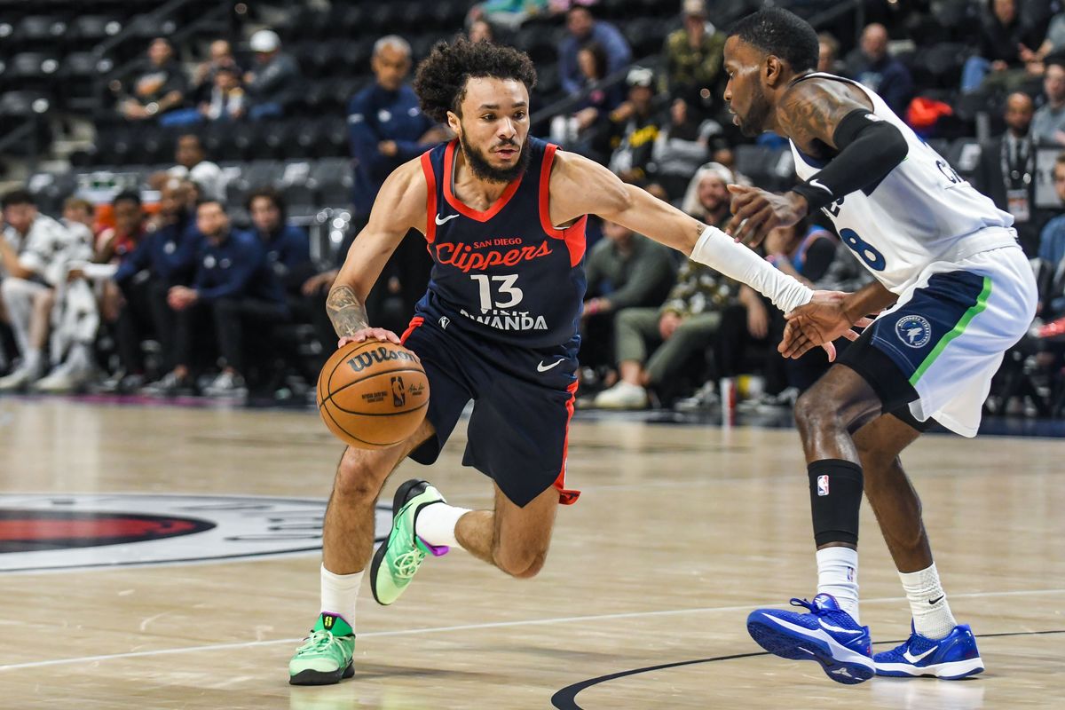 San Diego Clippers  Jaelen House (13) handles the basketball during an G-League basketball  game against  Iowa Wolves Friday January 9, 2026 in Oceanside, California.