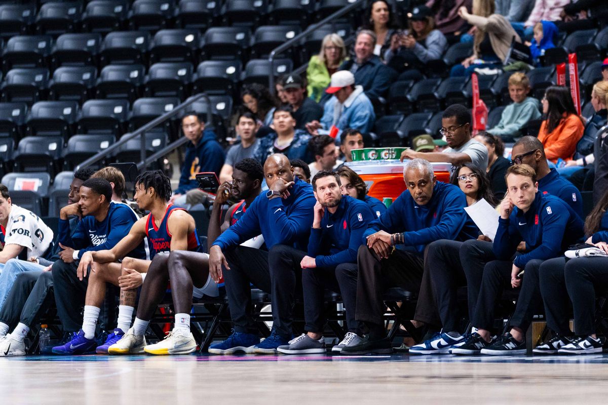 The San Diego Clippers bench looks on during an NBA G League Basketball game between the Oklahoma City Blue and the San Diego Clippers, Friday January 23, 2026 in Oceanside, Calif.