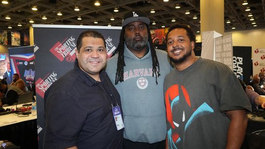The Sporting Tribune co-founder Arash Markazi (left) and Culver City News correspondents Mykell Mathieu (center) and Eric Lambkins II pose at the Super Bowl LX media center at the Moscone Center. The Sporting Tribune co-founder Arash Markazi (left) and Culver City News correspondents Mykell Mathieu (center) and Eric Lambkins II pose at the Super Bowl LX media center at the Moscone Center.