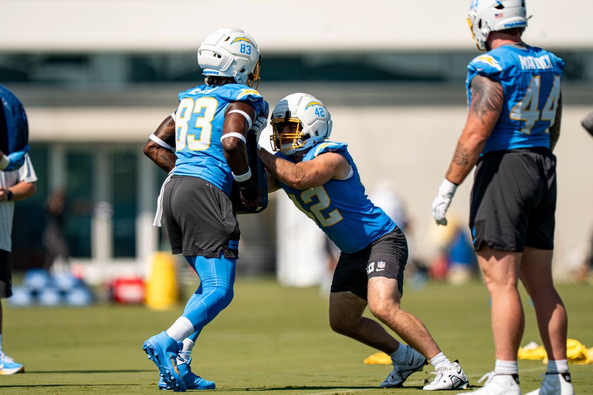 Los Angeles Chargers tight end Johnny Pascuzzi (42) during Chargers training camp at The Bolt on Friday, July 31th in El Segundo, CA. Los Angeles Chargers tight end Johnny Pascuzzi (42) during Chargers training camp at The Bolt on Friday, July 31th in El Segundo, CA.