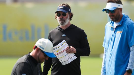Los Angeles Chargers quarterbacks coach Shane Day runs drills during Chargers training camp at The Bolt on Monday, August 3, 2026 in El Segundo, CA.