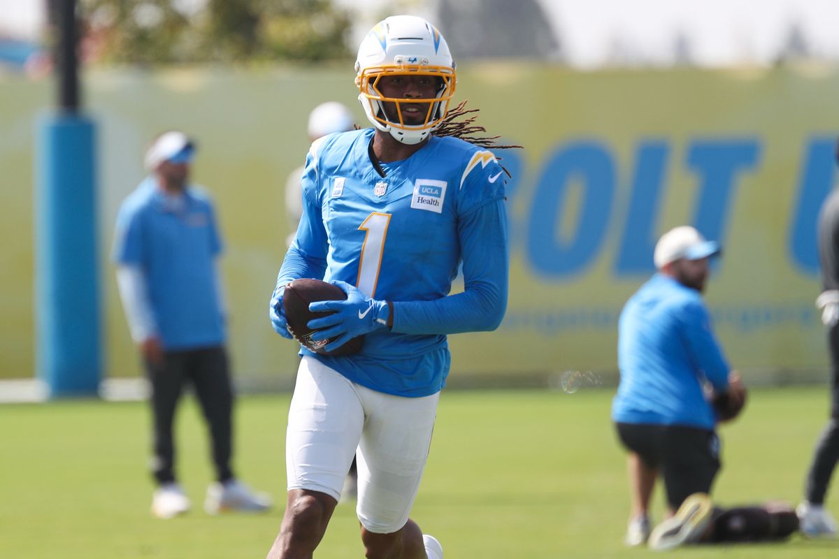 Los Angeles Chargers wide receiver Quentin Johnston (1) participates in drills during Chargers training camp at The Bolt on Saturday, August 3, 2026 in El Segundo, CA. Los Angeles Chargers wide receiver Quentin Johnston (1) participates in drills during Chargers training camp at The Bolt on Saturday, August 3, 2026 in El Segundo, CA.