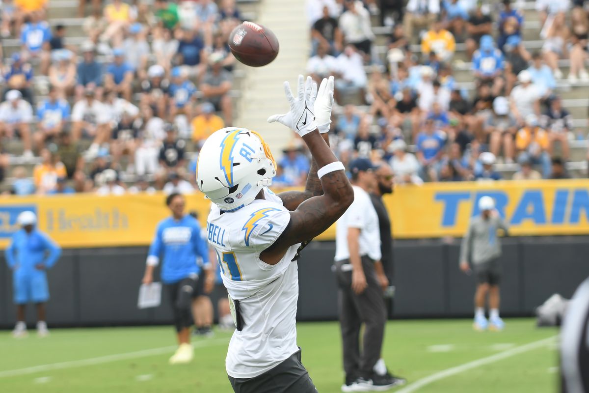 LA Chargers Dalton Campbell (81) participates in drills during Chargers training camp at USD on .Tuesday August 4, 2026 in San Diego, California. LA Chargers Dalton Campbell (81) participates in drills during Chargers training camp at USD on .Tuesday August 4, 2026 in San Diego, California.