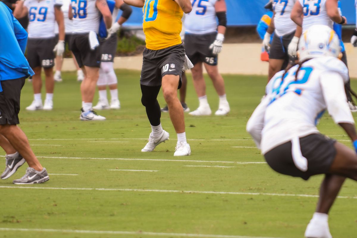 LA Chargers Justin Herbert (10) throws the football during Chargers training camp at USD on .Tuesday August 4, 2026 in San Diego, California. LA Chargers Justin Herbert (10) throws the football during Chargers training camp at USD on .Tuesday August 4, 2026 in San Diego, California.