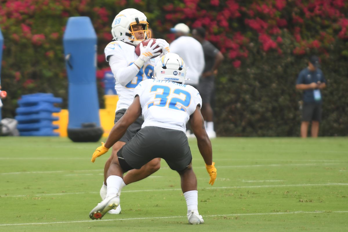 LA Chargers Brenen Thompson (89) participates in drills during Chargers training camp at USD on .Tuesday August 4, 2026 in San Diego, California. LA Chargers Brenen Thompson (89) participates in drills during Chargers training camp at USD on .Tuesday August 4, 2026 in San Diego, California.